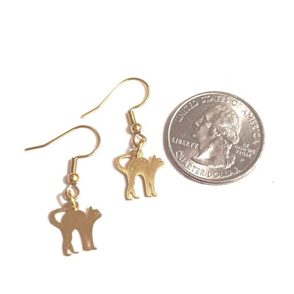 Gold Kitty Cat Earrings  - Picture 2 of 5